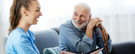 nurse doctor senior care brochure showing caregiver help assistence retirement home nursing elderly man